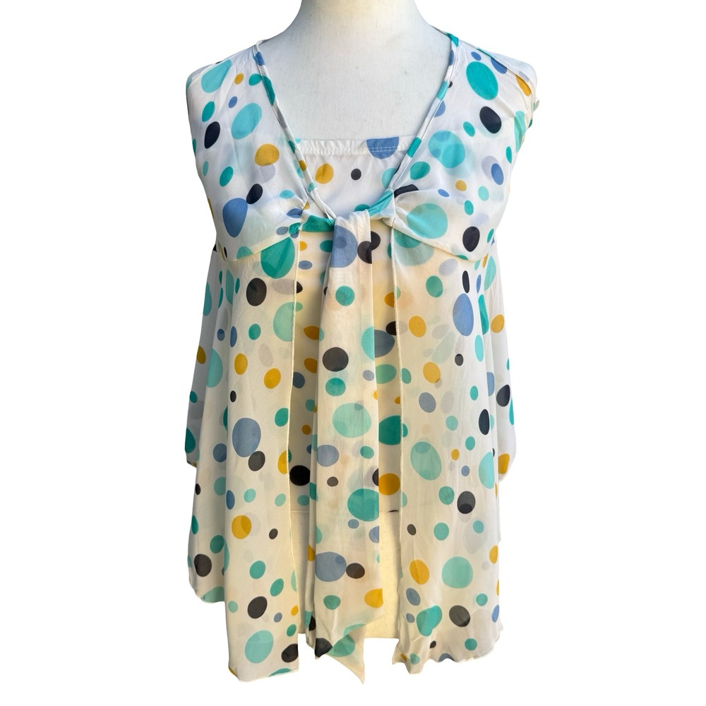 VOVO Y2K‎ Whimsygoth Festival Boho Polka Dot Halter Flyaway Tie Front Top M